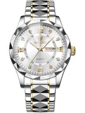 Unisex Silver White Analog Stainless Steel Roman Numeral Diamond Luxury Watch